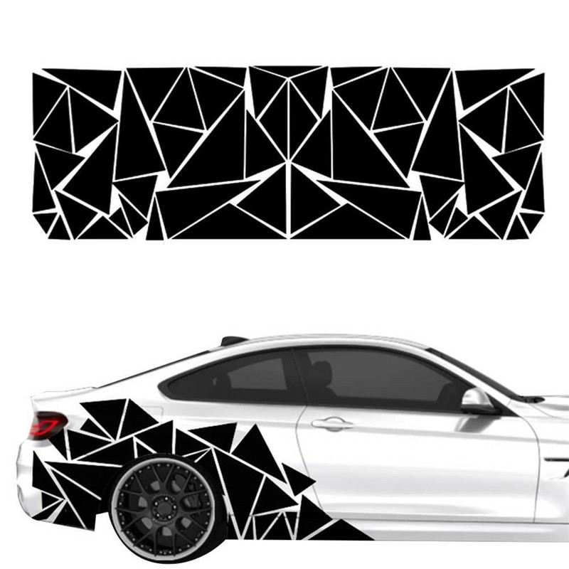 78x23in Geometric Triangle Graphics Decal Glossy Black Sticker For Car Body Side