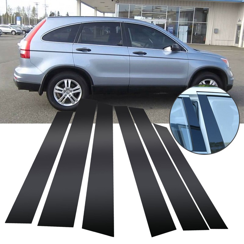 6pcs Black Window Pillar Posts Door Trim Piano Cover Set For Honda CRV 2007-2011
