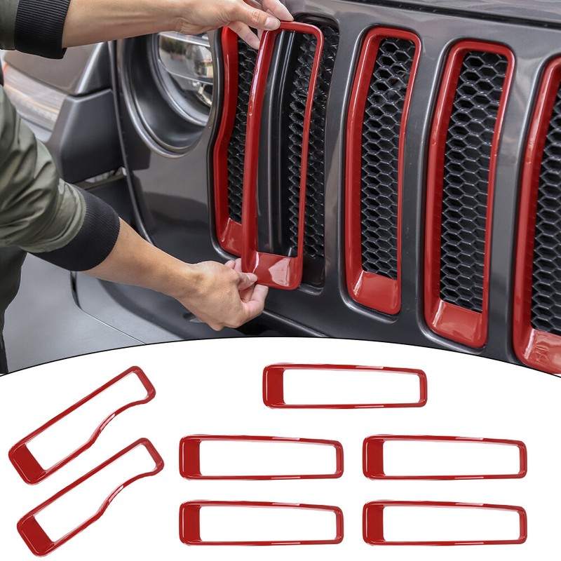 Red Front Grille Grill Insert Cover Trim Bezel For Jeep Wrangler JL Rubicon 18+