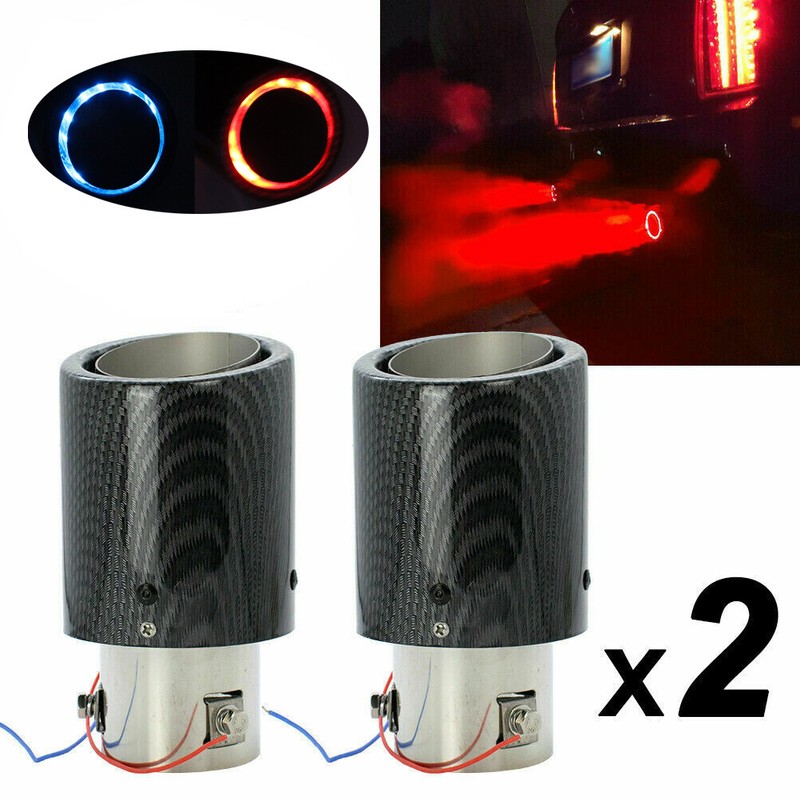 2Pcs Inlet Car Muffler Exhaust Tip Tail Pipe LED Lights Carbon Fiber Accessories