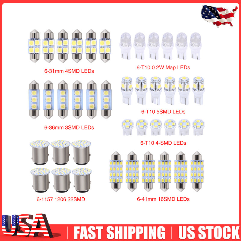 42PCS Car Interior Combo LED Map Dome Door Trunk License Plate Light Bulbs White