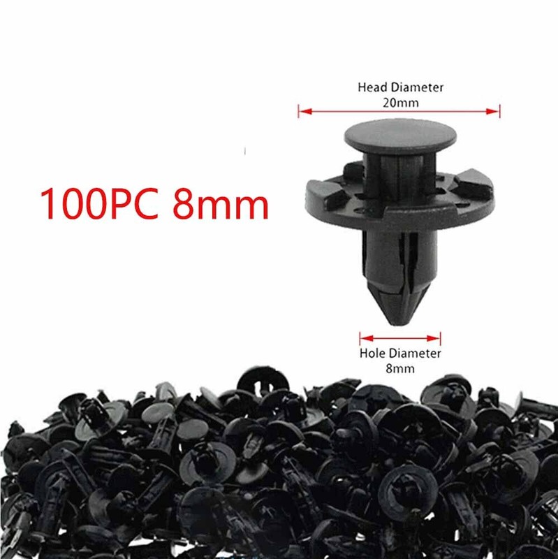 100pcs Plastic Bumper Clips 8mm Rivet Fastener Mud Flaps Fender Push