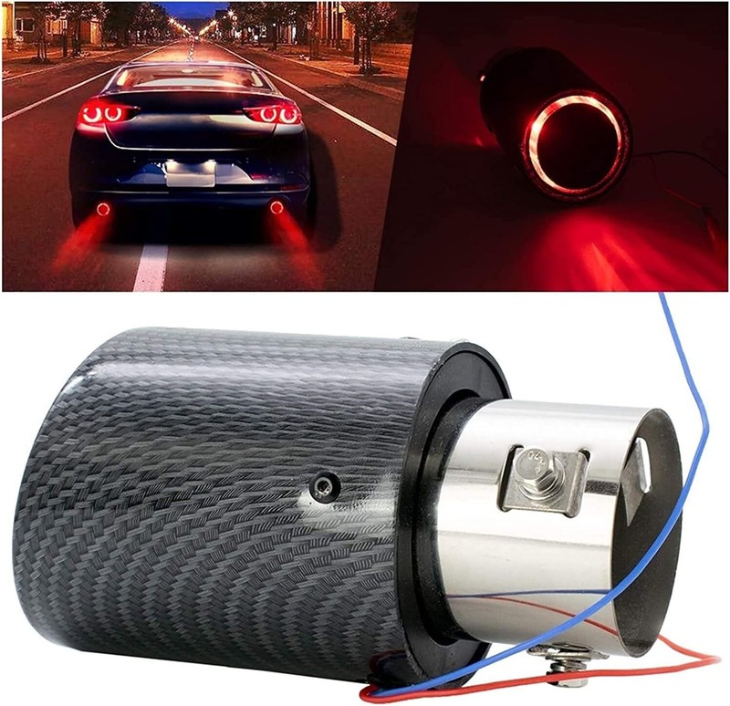 Car Modified LED Luminous Muffler Tip Tail Pipe Carbon Fiber Curved Universal gallery