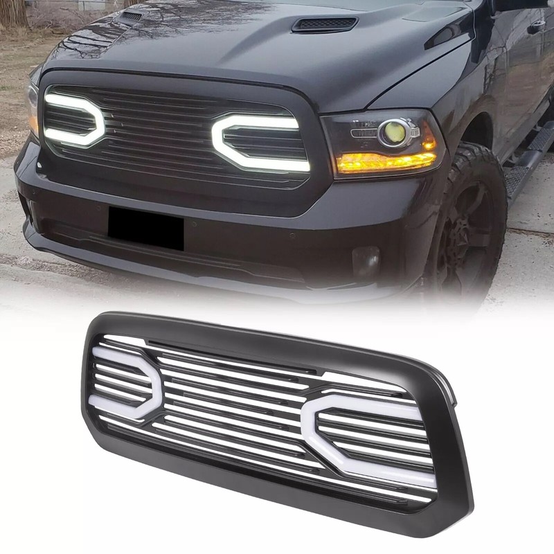 For 2013-2018 Dodge Ram 1500 Front Big Horn Style Black Bumper Grille W/Light