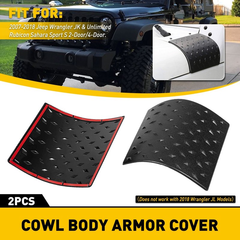 2x Cowl Body Armor Cover Accessories Part for Jeep Wrangler JK JKU 2007-17 Black