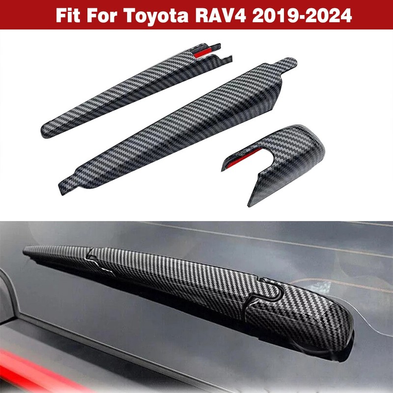 3Pcs Carbon Fiber Rear Windscreen Wiper Cover Trim ABS For Toyota RAV4 2019-2024 gallery