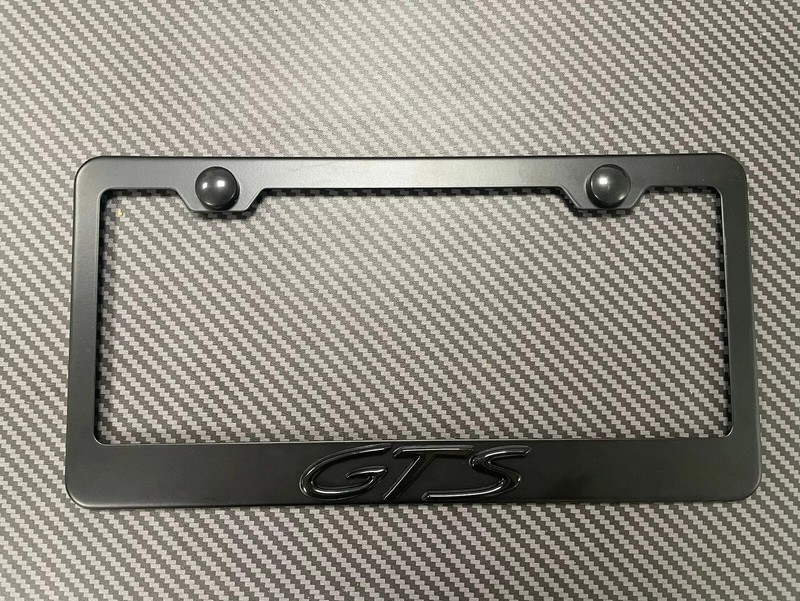 1x (Black) GTS 3D Emblem BLACK Stainless License Plate Frame RUST FREE + S.Caps