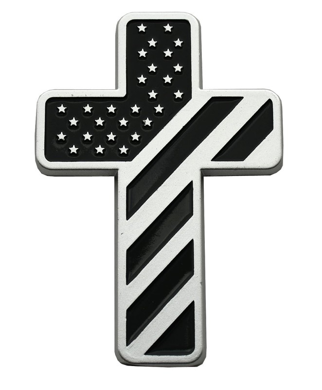 1x Cross Christian Jesus Emblem Patriotic USA Flag Zinc Alloy Silver Black