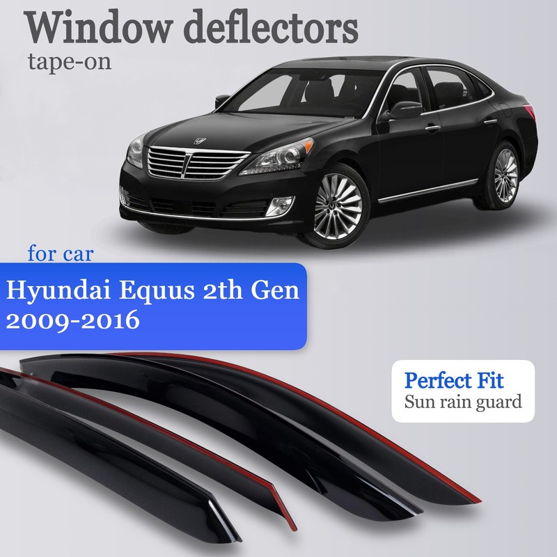 Tape-on 4PCS Window Visors Rain Guards Fit Hyundai Equus 2009-16 Wind Deflectors
