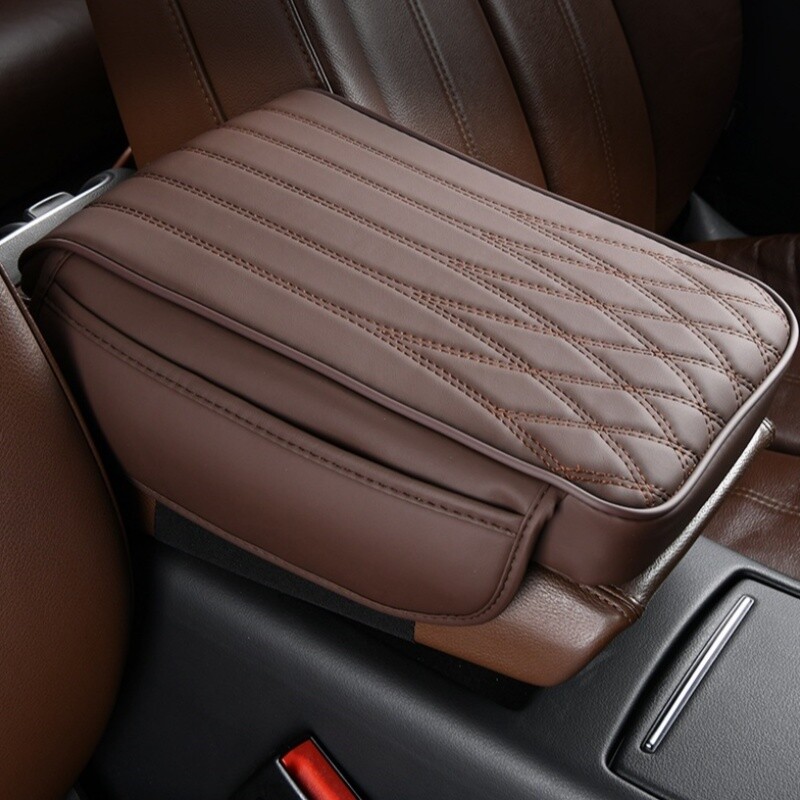 Car Center Console Cover PU Leather Car Arm Rest Cushion Pad with 2 Storage Bags gallery