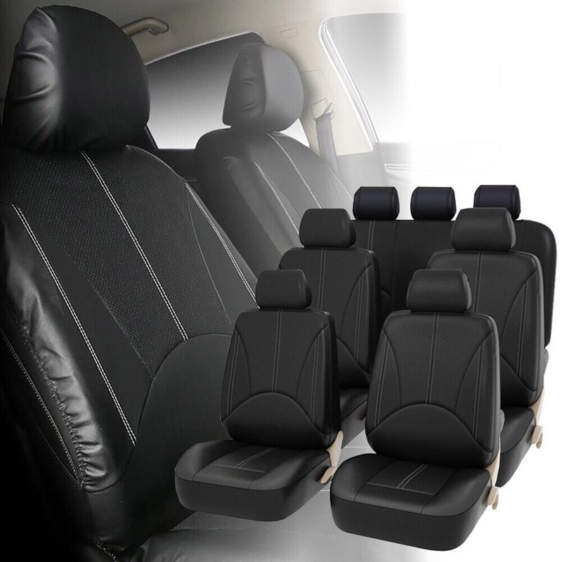 13PCS PU Leather Car Seat Cover Front Rear Protector Cushions Universal Full Set
