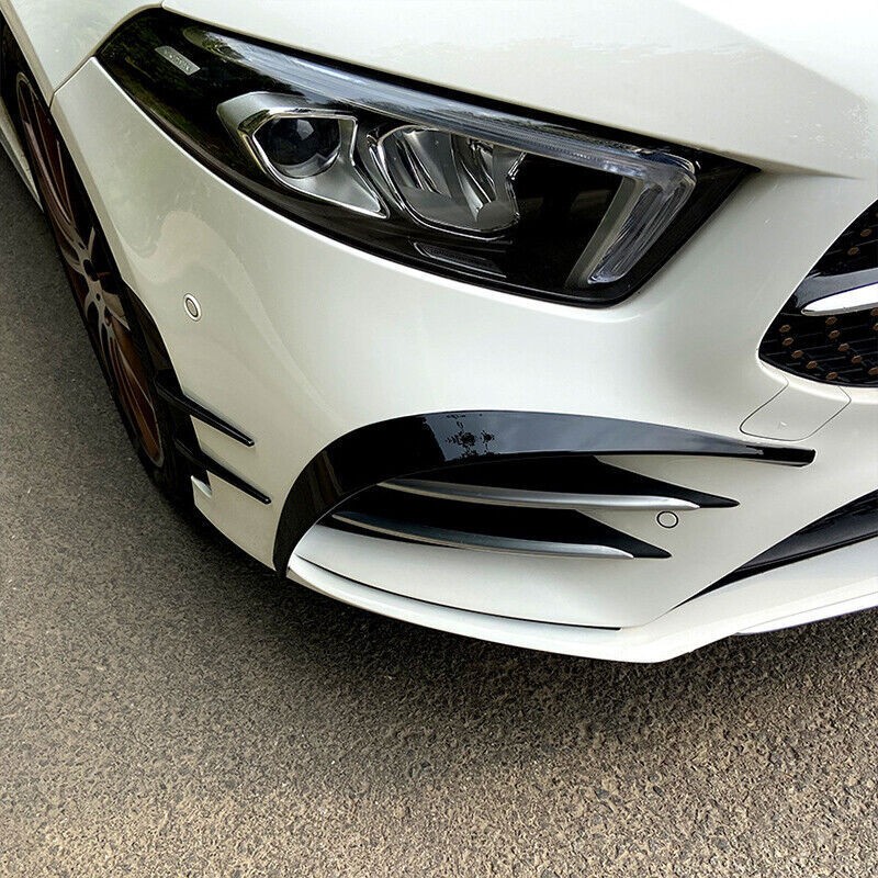 For Benz A-class W177 2019-2022 Black Front Bumper Lip Spoiler Fins Canards 2pcs gallery