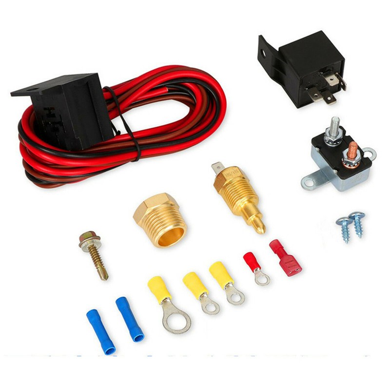 12V 185 Degree Thermostat 60 Amp Relay Electric Installation Tool Kit For Car