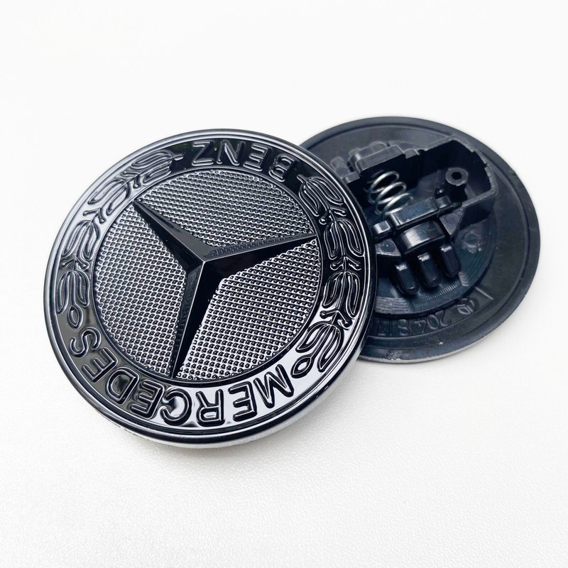 57mm Gloss Black Flat Hood Badge Emblem For Mercedes Benz E300 E400 E43 E450 E53