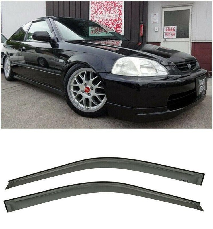 Visors For 96-00 Honda Civic 2/3Dr JDM Tape-On Side Window Rain Deflectors