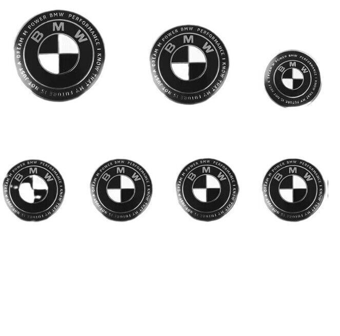7Pcs B-M-W 82mm 74mm 4x68mm Hood Wheel Emblem Rim HubCaps Badges 45mm SET