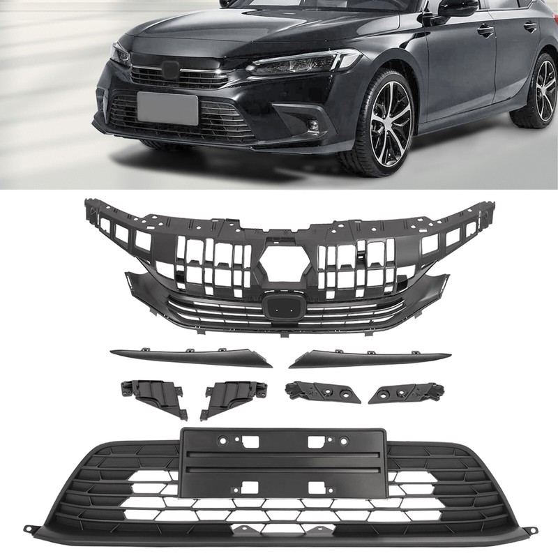 For Honda Civic 2022-2023 Front Bumper Upper & Lower Grille W/Eyelid Molding Set