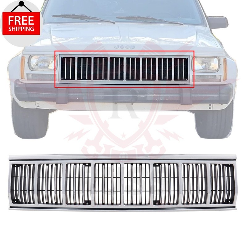 New Front Grille Chrome Shell with Black Fits 1991-1996 Jeep Cherokee CH1200196
