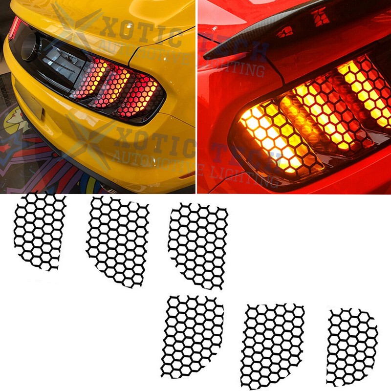 Black Rear Tail light Lamp Honeycomb Stickers Decals For Ford Mustang 2015-2017