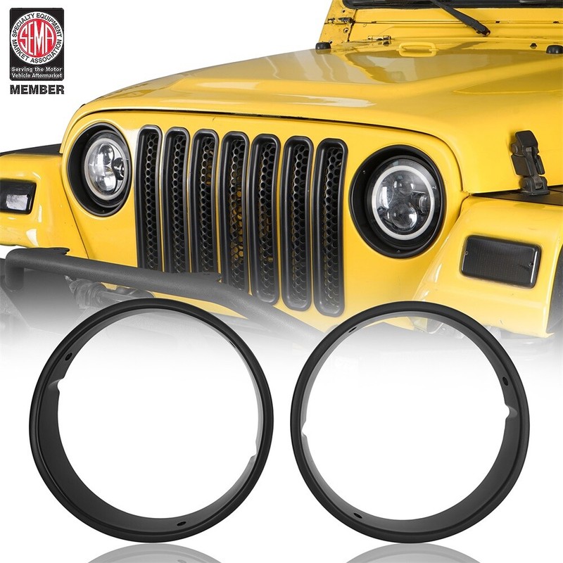 2PCS ROUND HEADLIGHT COVER BLACK W/ BOLTS FIT FOR 1997-2006 WRANGLER JEEP TJ