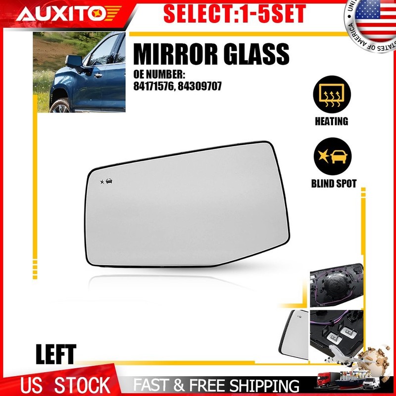 For Chevrolet Silverado 1500 19-24 Left Driver Side Heated Mirror Glass BSM 1-5X