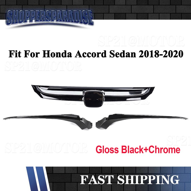 Glossy Black W/Chrome Front Grille For Honda Accord Sedan 2018-2020 JDM Style