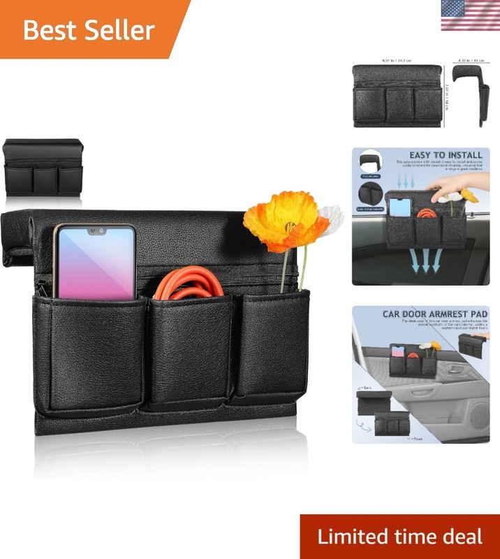 Maximize Vehicle Space with Elegant Leather Armrest Pocket – Easy to Clean
