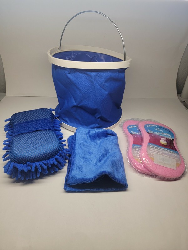 Portable Folding Bucket Car Wash set Cleaning Bucket microfiber Sponges 5 pcs