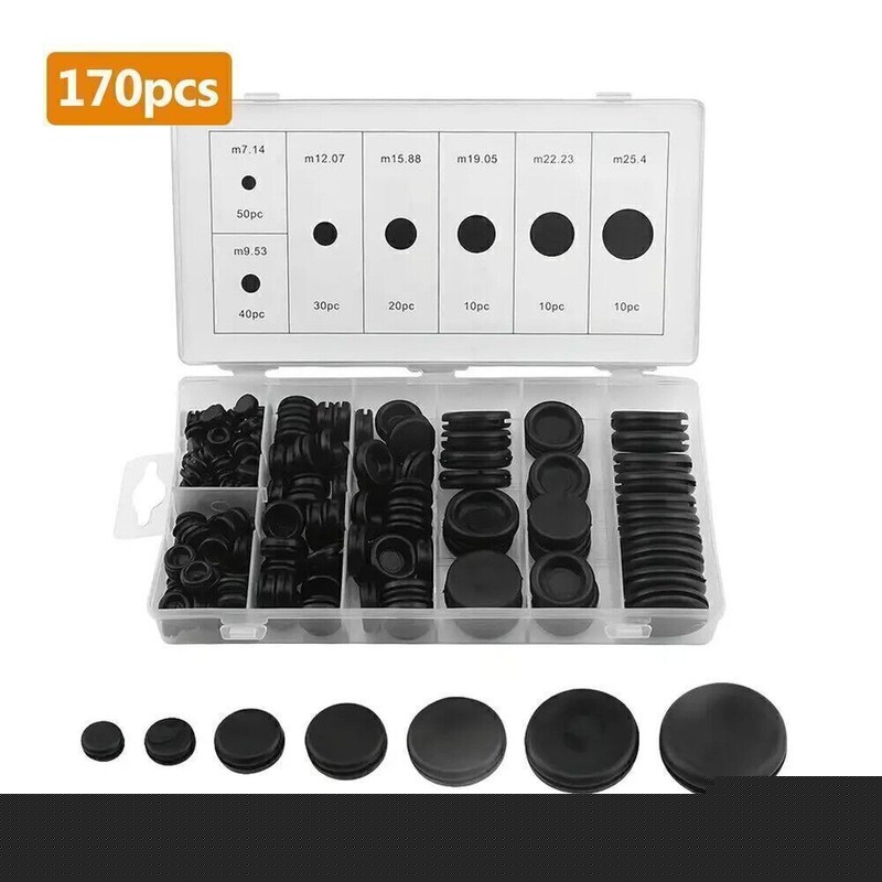 170× Car Rubber Grommet Firewall Hole Plug Set Electrical Wire Gasket Box Black