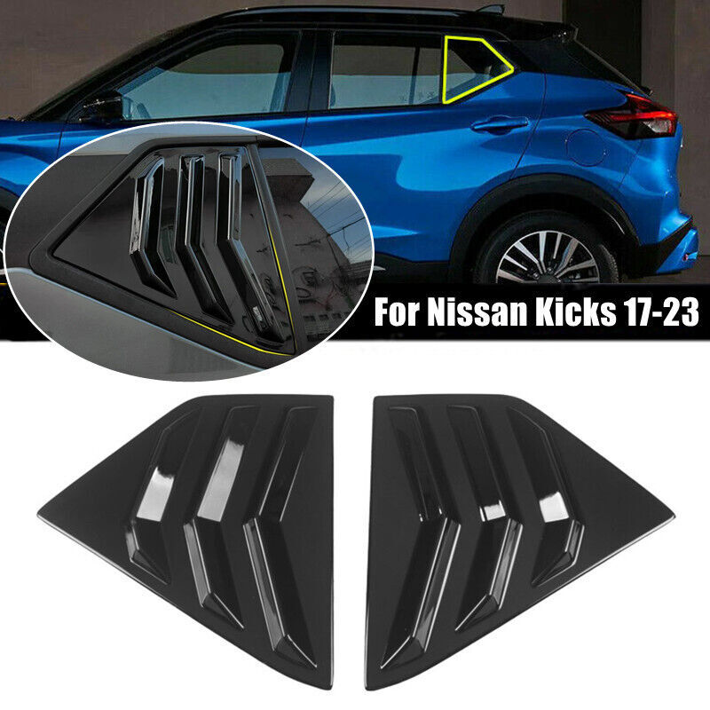 Gloss Black Rear Side Window Scoop Louver Cover Trim For Nissan Kicks 2017-2023