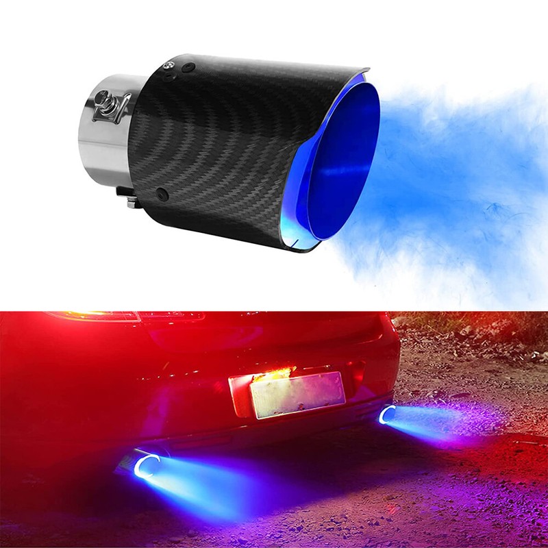2.5»Car Modified LED Luminous Exhaust Muffler Tip Tail Pipe Carbon Fiber Curved