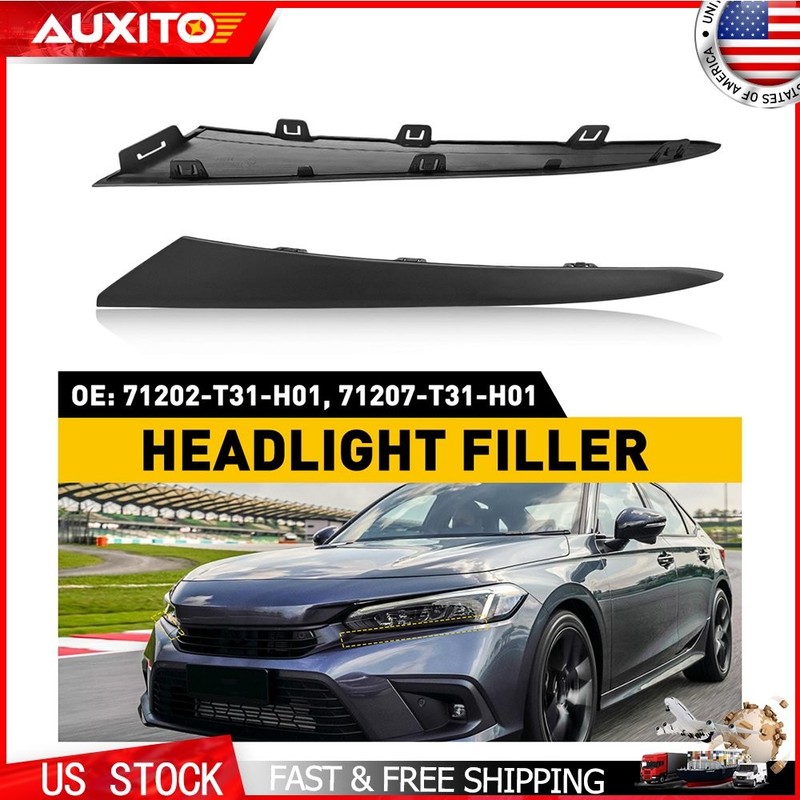 LH+RH Front Grille Headlight Filler Molding Trim Panel For 2022 23 Honda Civic D
