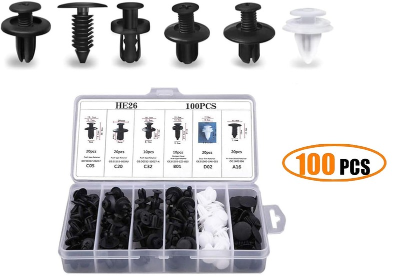 6Sizes Bumper Retainer Clips Push-in Fastener w/ Removal Tool Nylon Rivet K 100X
