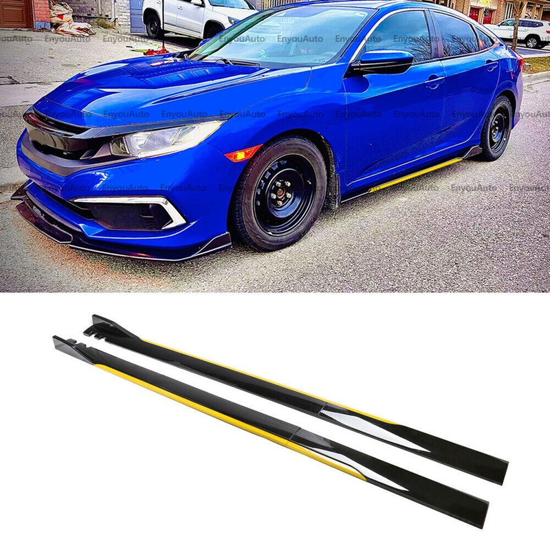 For Honda Civic SI Sedan 86″ Side Skirt Extension Rocker Panel Black Yellow