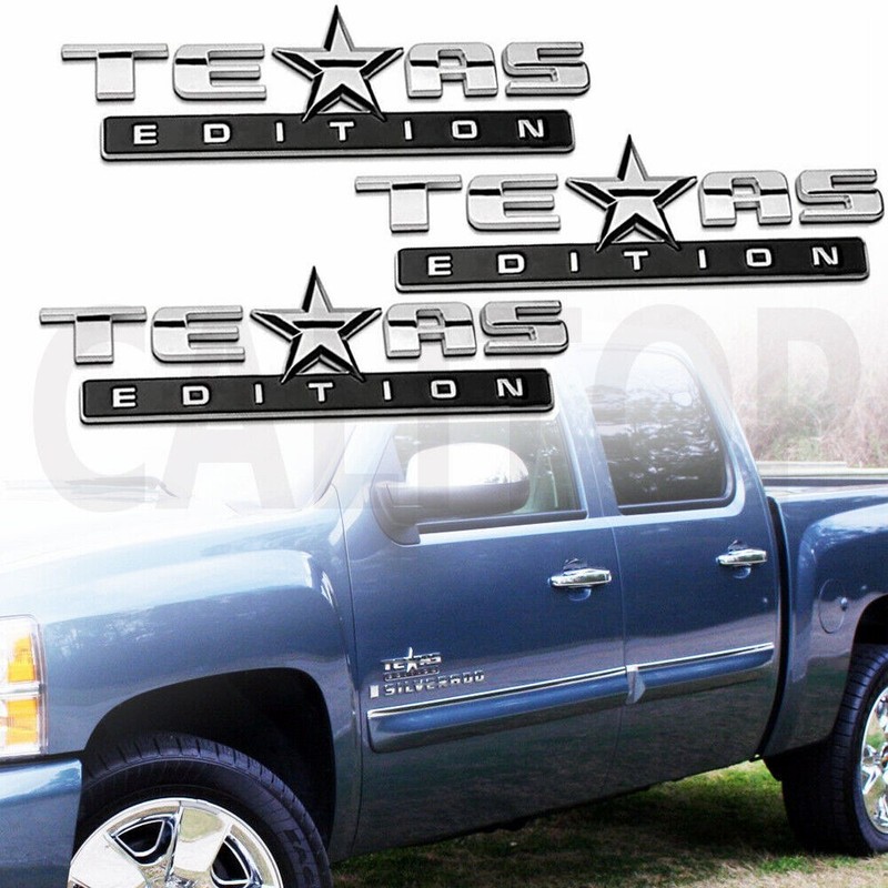 3Pcs 3D Texas Edition Emblem Silver Black Silverado Sierra Universal Decal Truck gallery