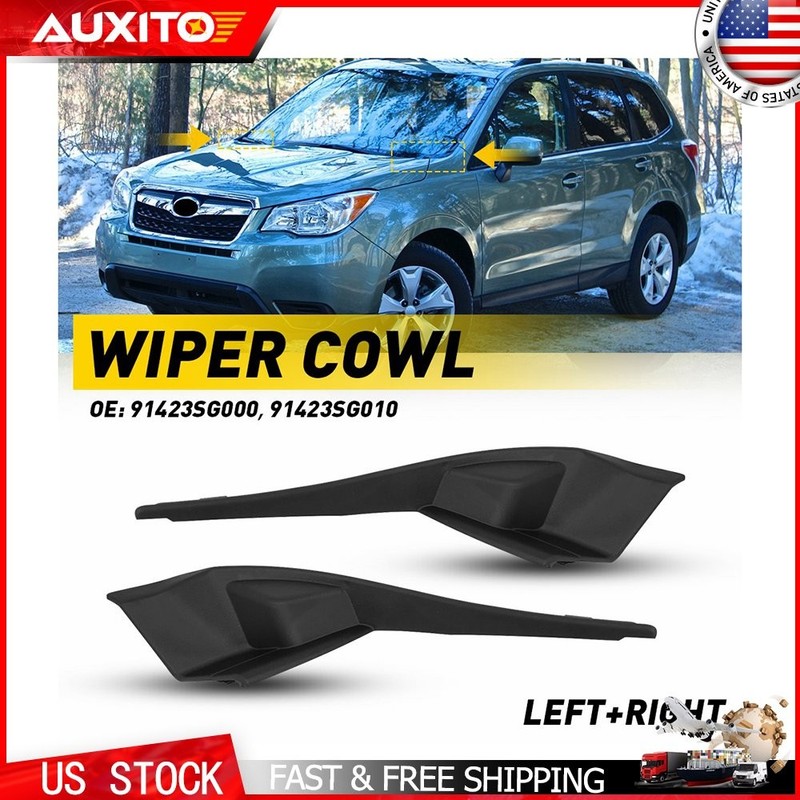 Black Wiper Grille Trim Panel End Caps For 2014-2018 Subaru Forester Front