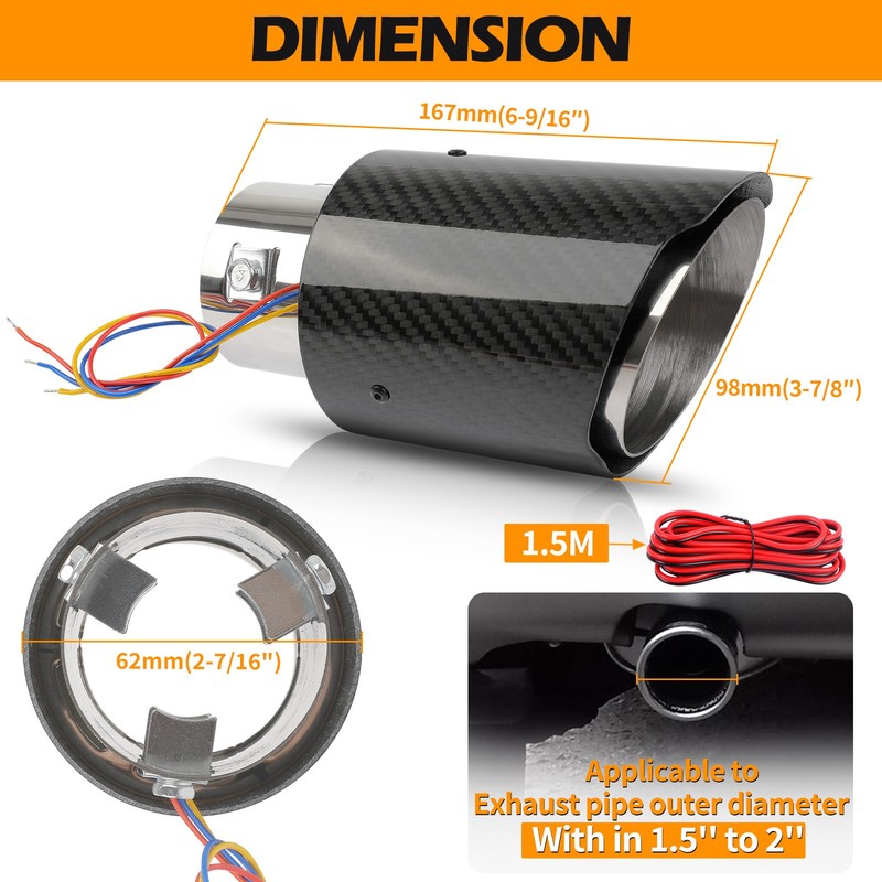 2* 2.5" Carbon Fiber Muffler Tip w/LED Light For Mercedes Benz S-Class S500 S430 gallery