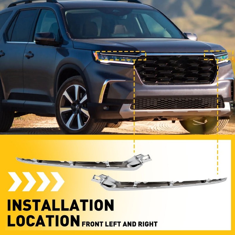 Front Driver Side Bumper Upper Grille Trim Molding Chrome Fits Honda Pilot 2023 gallery