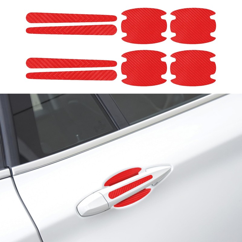 8PCS Car Door Handle Scratch Protectors, Carbon Fiber Red