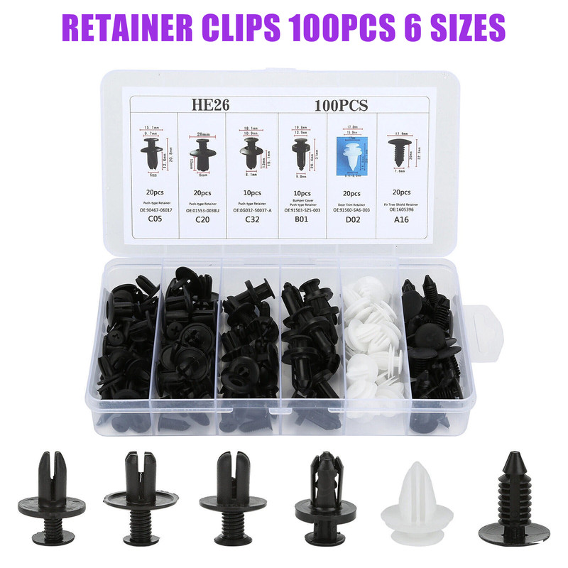 100x For RAM Dodge Fixing Fastener Kit Bumper Fender Liner Push Retainer Clips