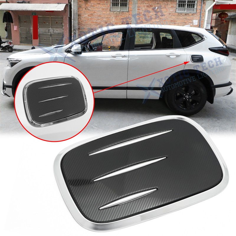 Fuel Oil Gas Tank Cover Cap Trim Chrome & Carbon Fiber Steel For Honda CRV 5th gallery