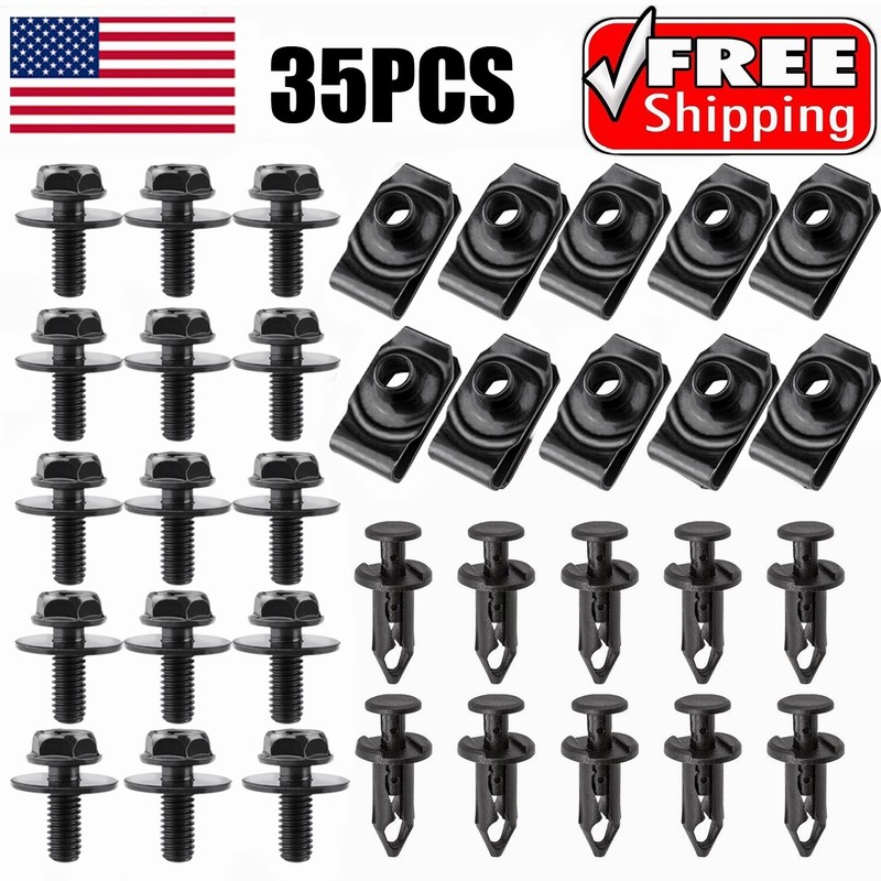 35PCS For Volvo Engine Under Cover Splash Shield Guard M6 Bolts & U-nut Clip
