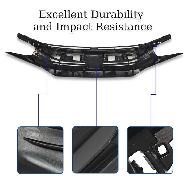 Front Upper Grille 3p With Molding Chrome For 2016 2017 2018 Honda Civic Sedan gallery