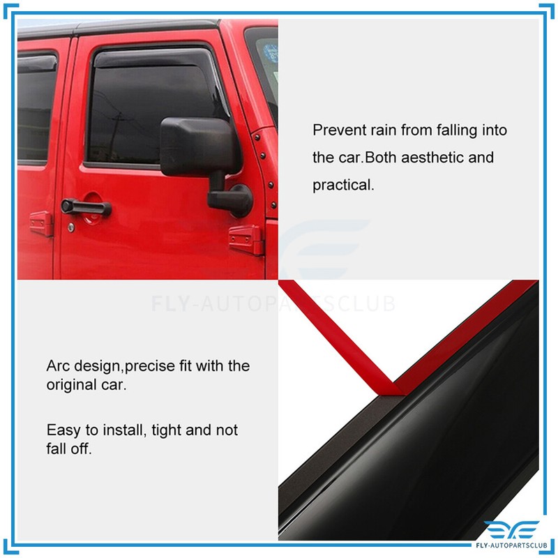 Window Visors Vent Rain Guards For 2007-2017 Jeep Wrangler Sport Utility 4-Door gallery