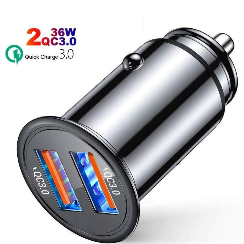 36W metal alloy Fast Quick Car Charger Dual Usb QC3.0 3.1A Car Chargers For Ipho
