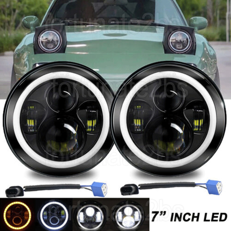 7″ Round LED Headlights Hi-Lo Beam DRL Turn Signal For Ford Mustang 1965-1978