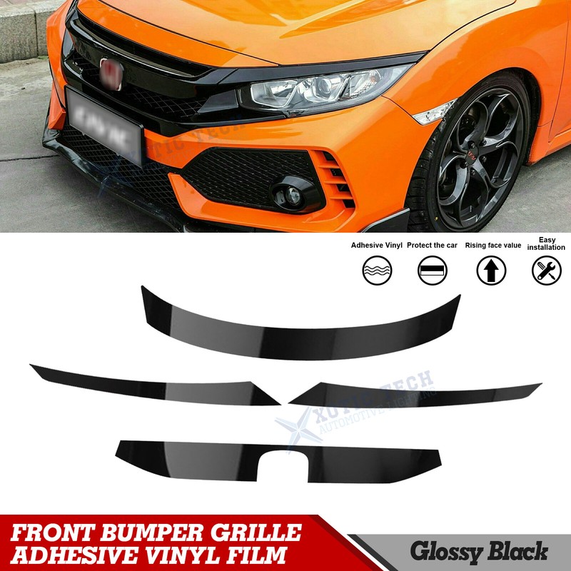 Glossy Black KK Vinyl Front Grille Chrome Delete Blackout For Civic 2016-2021