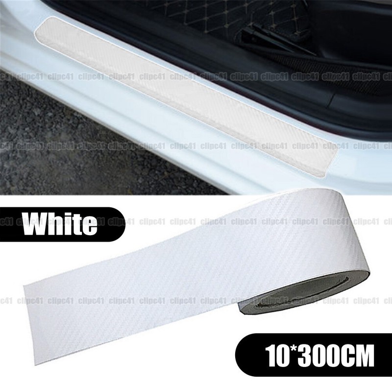 White Carbon Fiber Car Door Sill Scuff Cover Anti Scratch Sticker 10cm*300cm