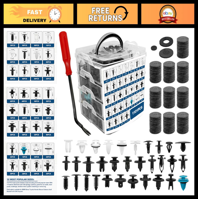 1101PCS Car Door Trim Panel Clips Kit – Auto Push Pin Rivets & Fastener Remover
