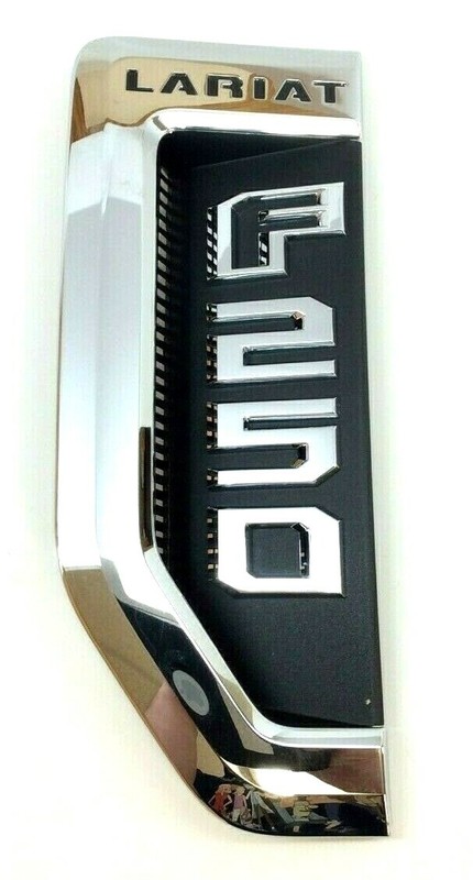 2017-2020 Ford F250 Lariat Super Duty black and chrome LH Fender Vent Emblem OEM